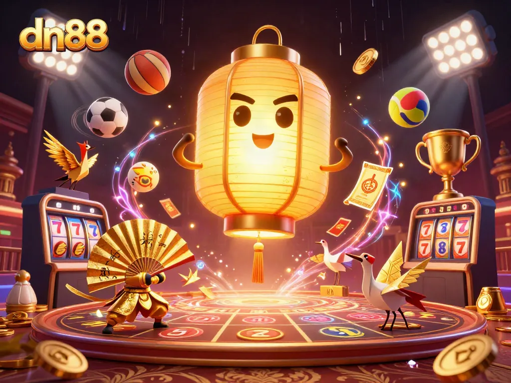 Engage in thrilling gaming at dn88 casino featuring vibrant spirits, sports symbols, and dynamic energy.