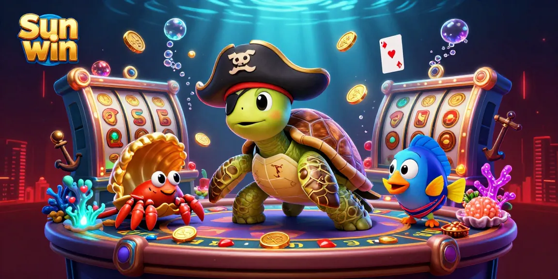 Engage in thrilling casino gameplay with Sun win as the pirate turtle and friends unlock hidden treasures.