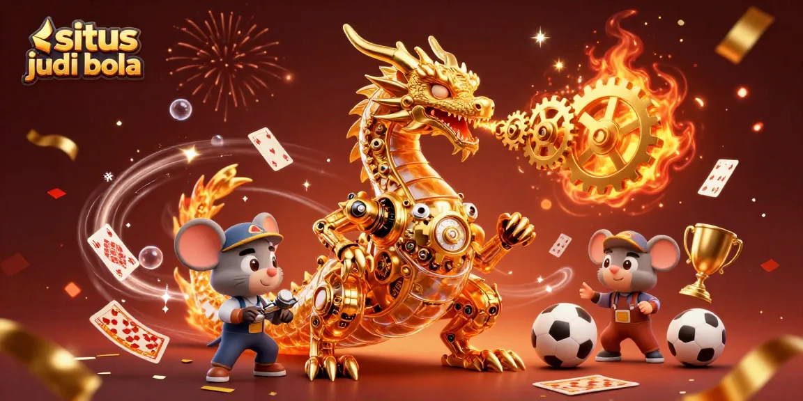Experience thrilling wins at situs judi bola with a dynamic scene featuring a golden dragon and sports betting elements.
