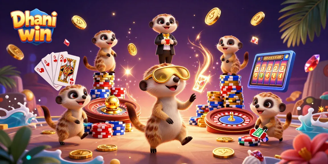 Dhani win: Experience exciting casino gameplay with meerkats in an elaborate casino scene.
