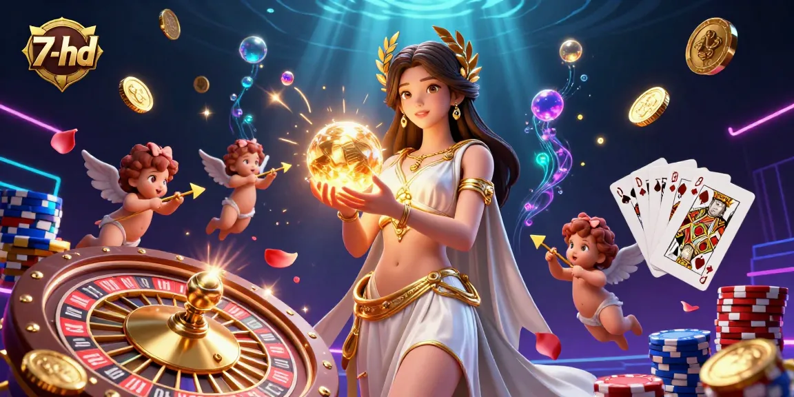 Experience thrilling moments with the 7-hd goddess in a vibrant casino scene filled with golden coins and poker chips.