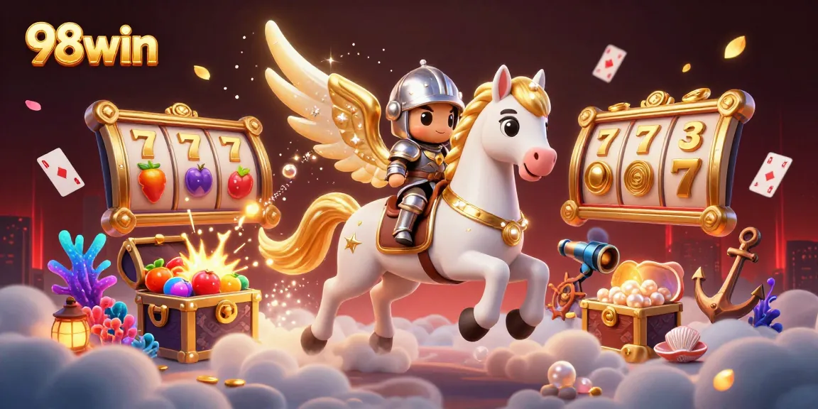 Engage with 98win's thrilling slot reels amidst vibrant cosmic elements and stardust adventures.
