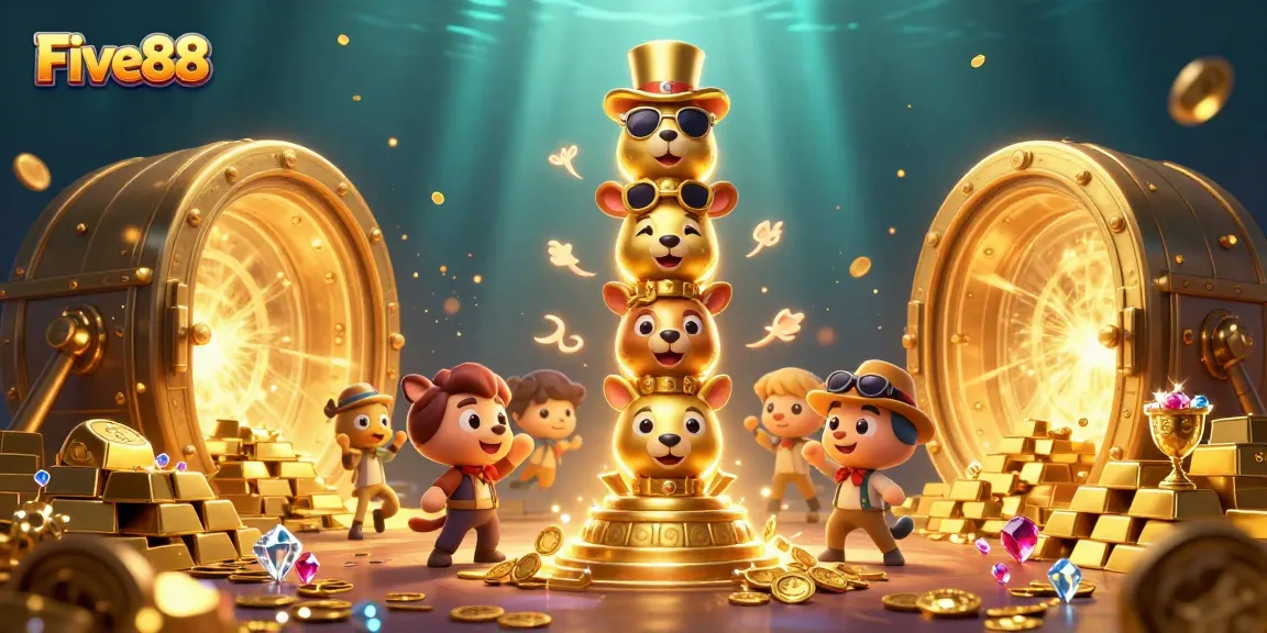 Engage in immersive games at Five88 casino featuring a vibrant golden totem and sparkling treasures.