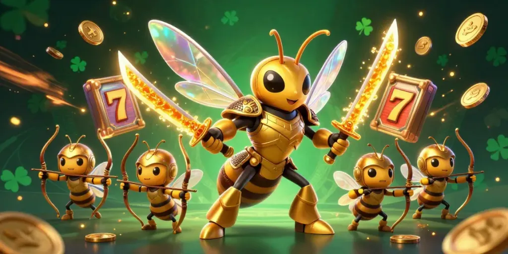 Engage with exciting slot games at nohuno, featuring vibrant golden hornet warriors amidst jackpot highlights.