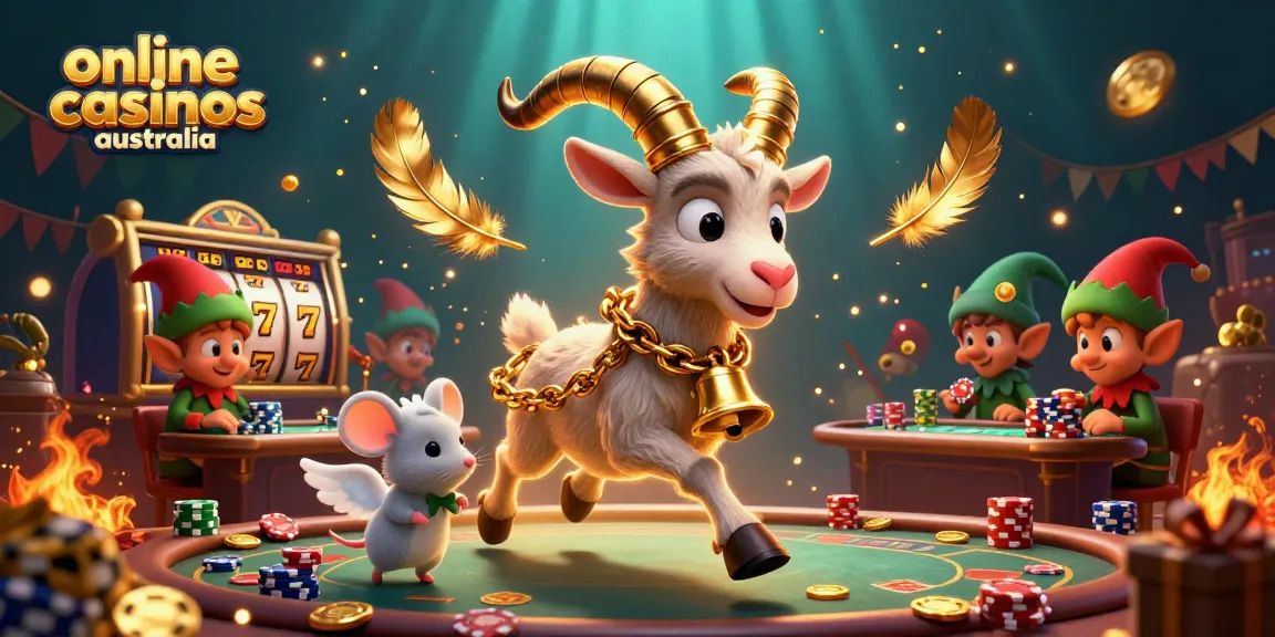 Experience the thrill of online casinos australia with a wild scene featuring Krampus and playful characters.