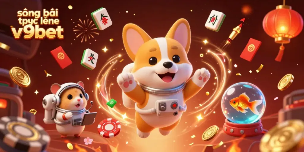 Experience the excitement of sòng bài trực tuyến v9bet with vibrant 3D elements in a whimsical casino space.