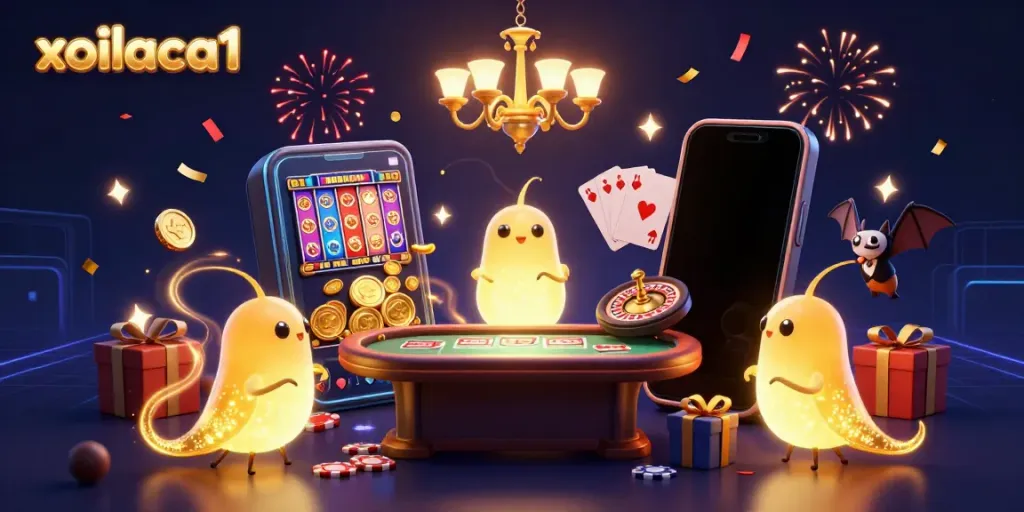Experience xoilaca1's vibrant casino world with glowworms lighting up the scene