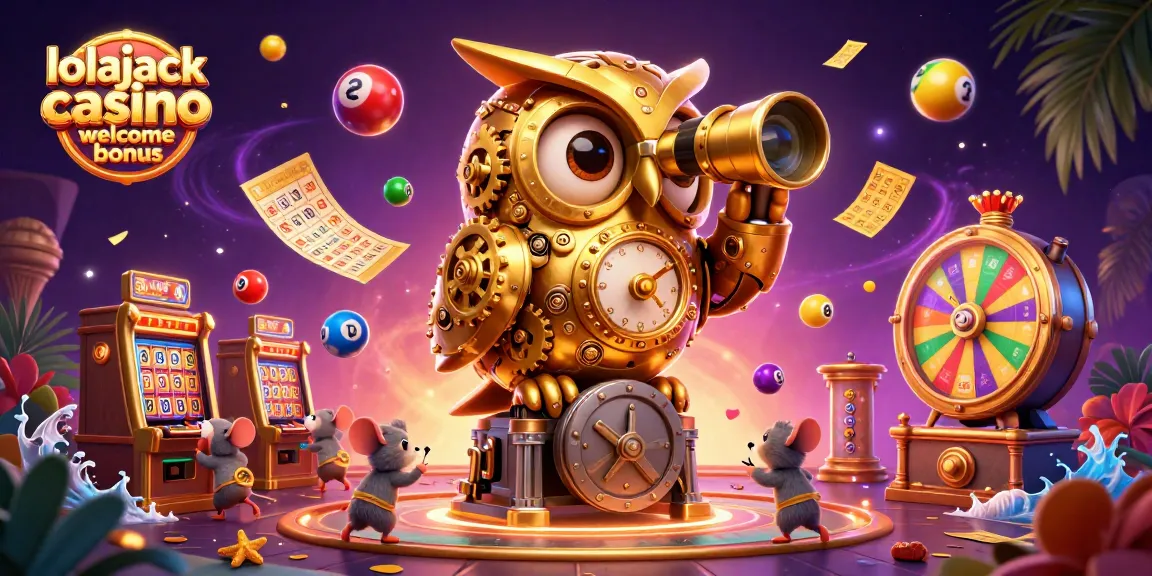 Experience massive wins with the lolajack casino welcome bonus featuring vibrant casino elements and characters.