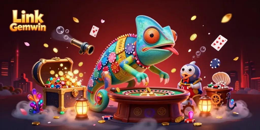 Engage with exciting Link Gemwin games in this vibrant 3D casino visualization