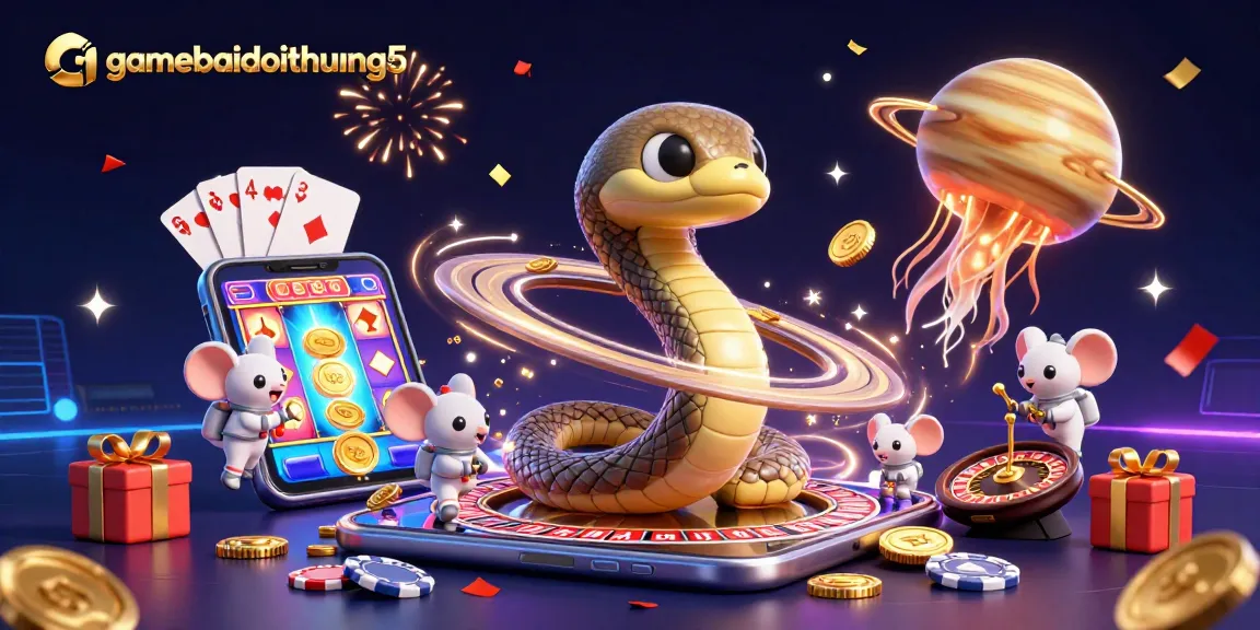 Engage with gamebaidoithuong5 in a cosmic casino adventure featuring vibrant characters and exciting gaming elements.