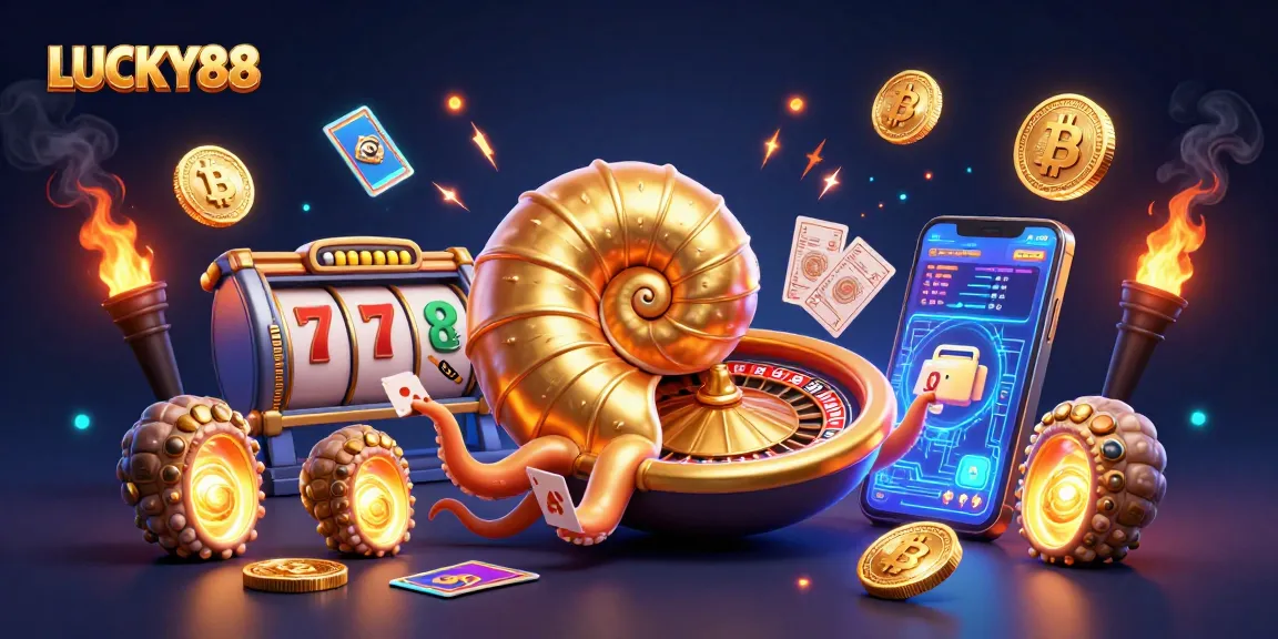 Experience the LUCKY88 slot adventure with a giant nautilus and dazzling casino elements.
