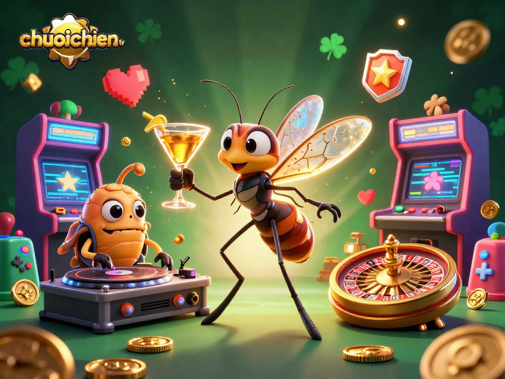 Engage with chuoichien tv's vibrant casino scene featuring animated characters and gaming elements.