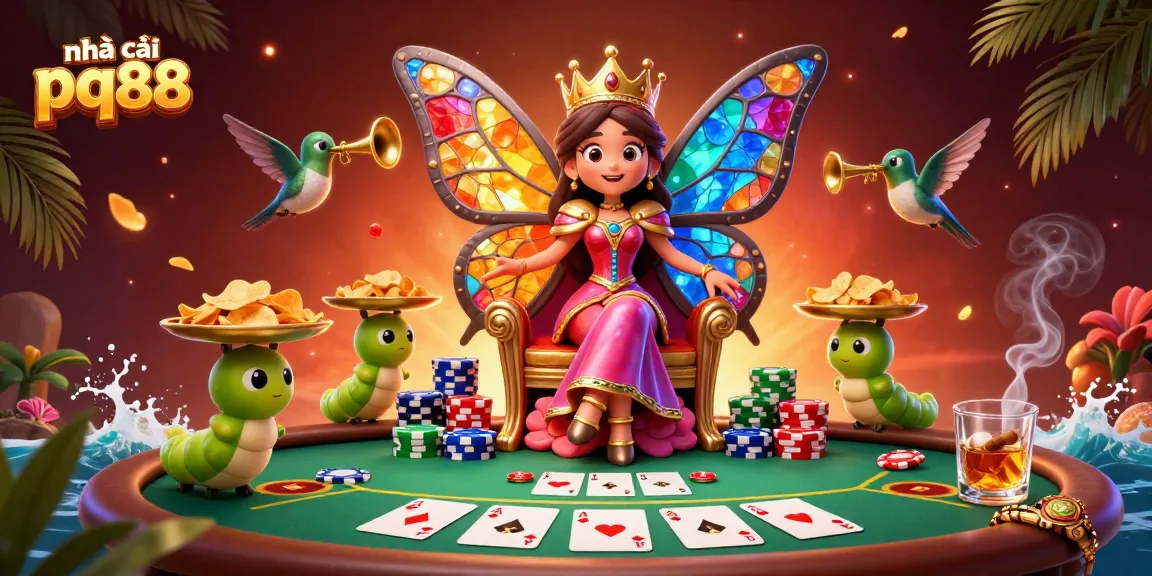 Engage in thrilling gameplay at nhà cái pq88 with a vibrant poker scene featuring cards and chips.