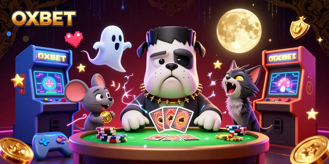 Join OXBET's thrilling games as a bulldog dealer captivates players amidst vibrant casino action.