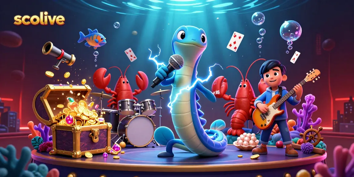 Socolive offers engaging online betting visuals featuring electric eel DJing at an underwater casino.