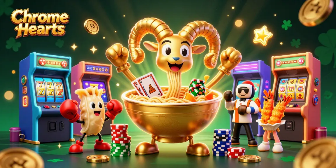 Chrome Hearts themed illustration showcasing vibrant casino elements and characters in action.