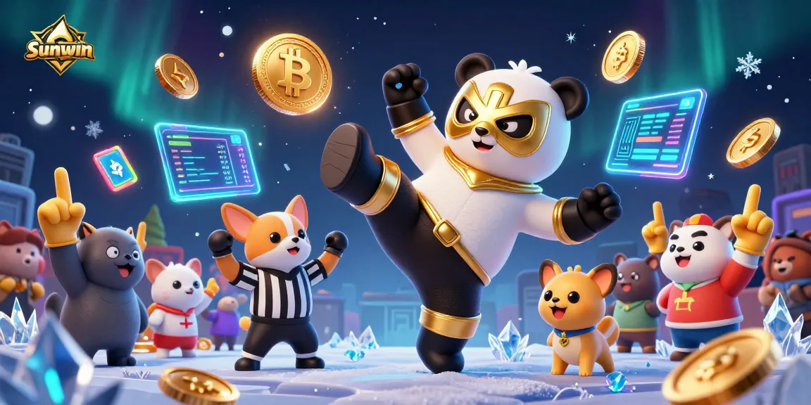 Sunwin provides a vibrant 3D depiction of a flying wrestler panda captivating a cheering crowd, embracing the world of online gaming.