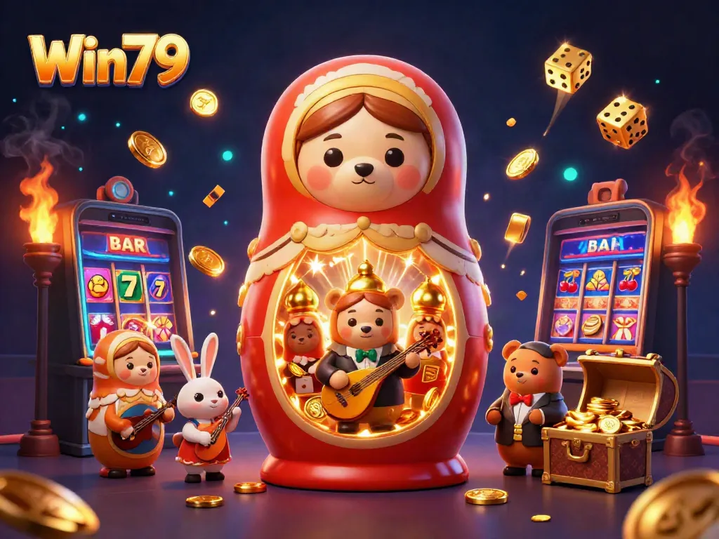 Win79 showcases a vibrant casino scene with animated dealers and a lively atmosphere of games and jackpots.
