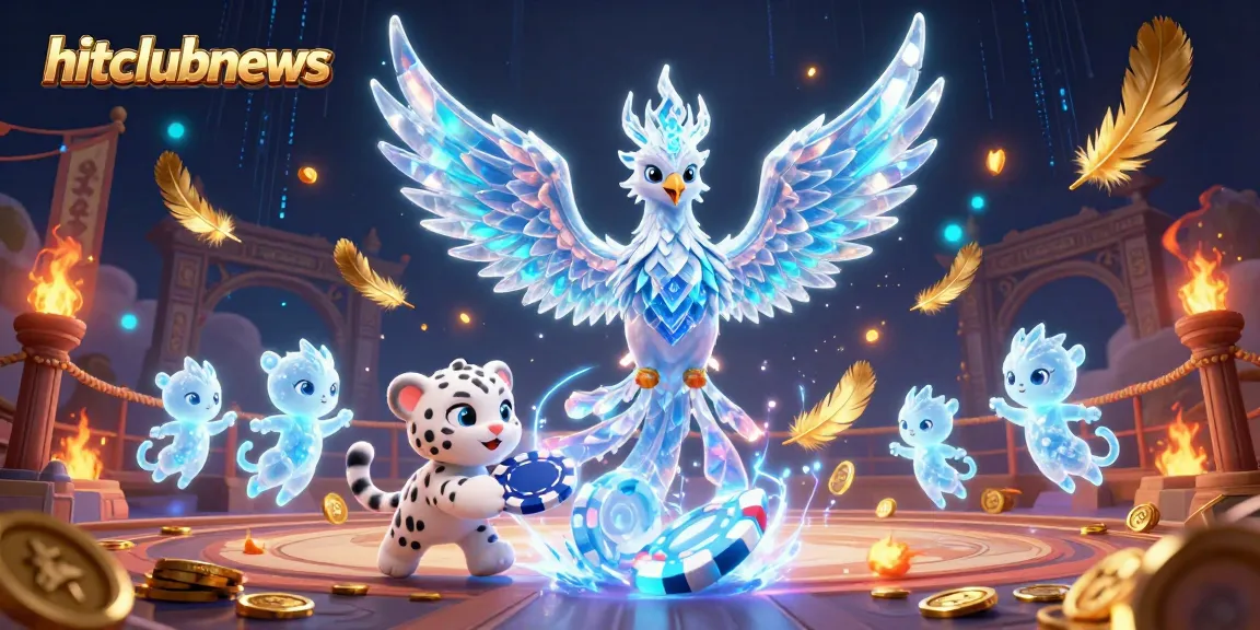 Experience the excitement of hitclubnews with a vibrant ice phoenix, casino elements, and glowing sprites.