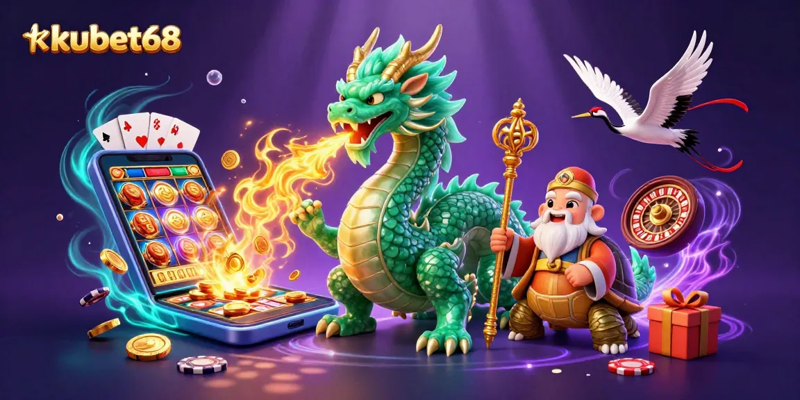 Win big at kubet68 with a vivid scene of a jade dragon and casino-themed elements.