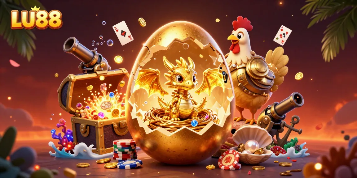 Experience thrilling wins with LU88, featuring a legendary golden dragon and poker chips in a vibrant casino