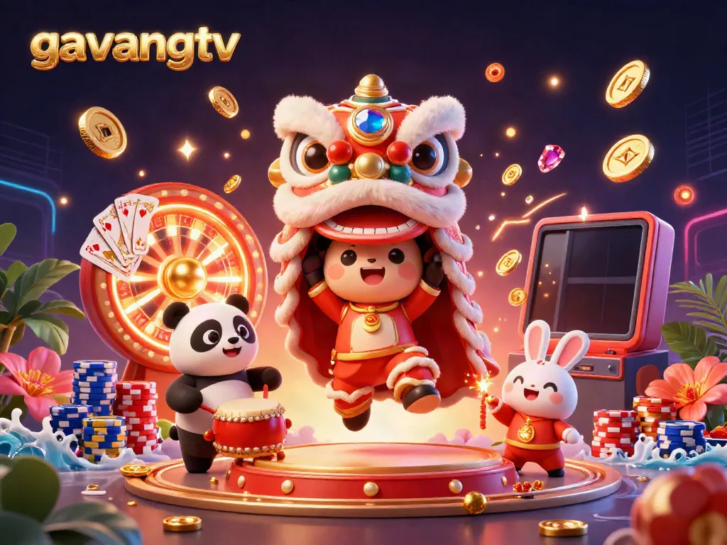 Experience thrilling gameplay at gavangtv with vibrant lion dance characters celebrating wins in an exciting casino scene.