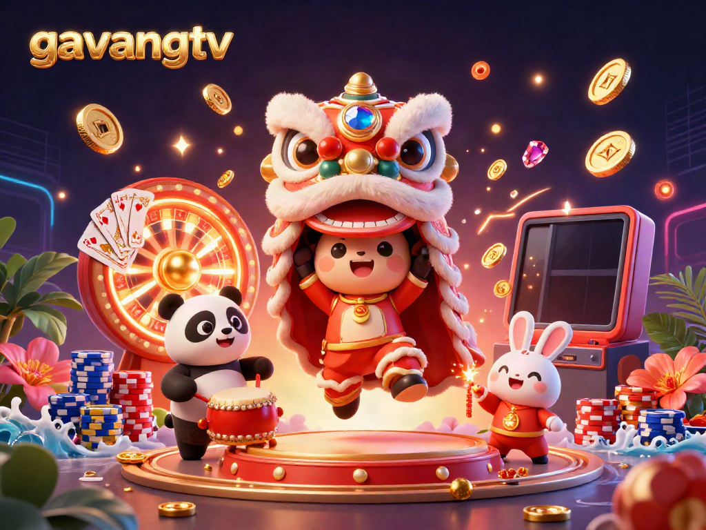 Experience thrilling gameplay at gavangtv with vibrant lion dance characters celebrating wins in an exciting casino scene.