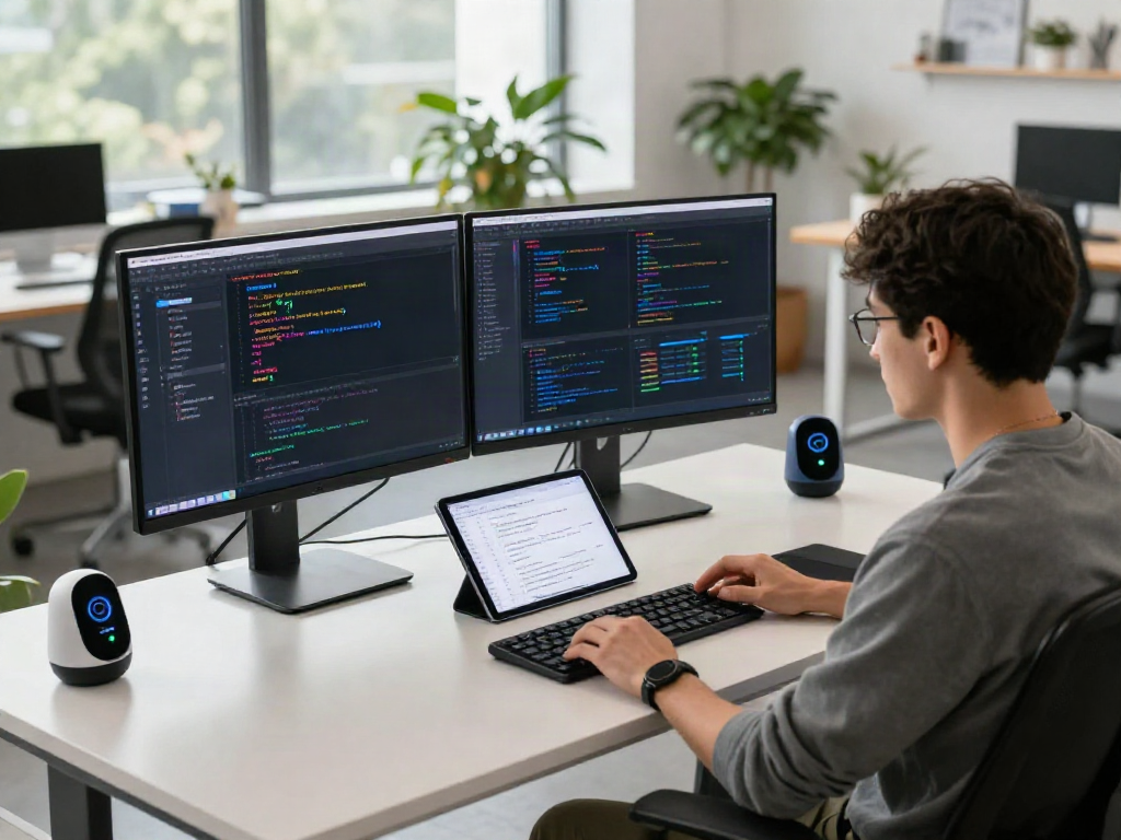 Developer implementing instant indexing solutions at a modern workspace.