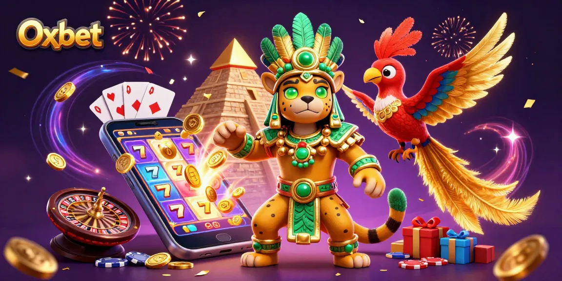 Engage with Oxbet's vibrant casino scene featuring dynamic slot games and a majestic Mayan priest.