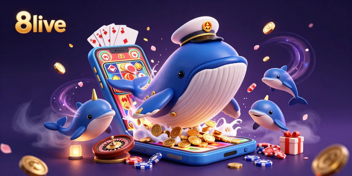 Engage in thrilling slots action at 8live with dynamic 3D characters set in a vibrant casino scene.