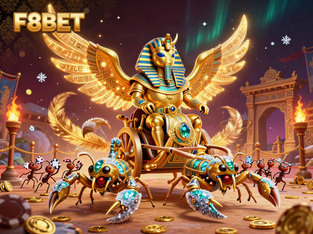 Engage with F8BET through vibrant casino-themed gameplay featuring a golden scarab and epic atmosphere.