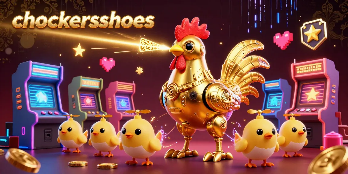 Experience chockersshoes in a vibrant casino realm with playful arcade robots engaging in dynamic gaming.