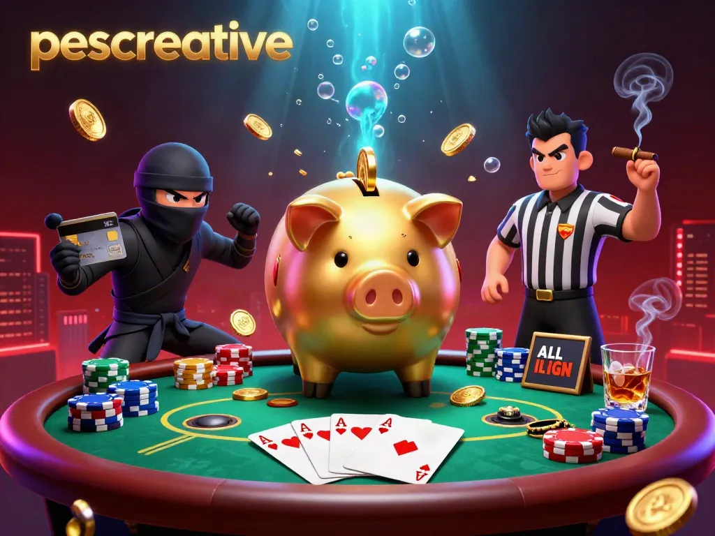 Experience massive wins with pescreative's thrilling casino scene featuring dynamic characters and vibrant poker elements.