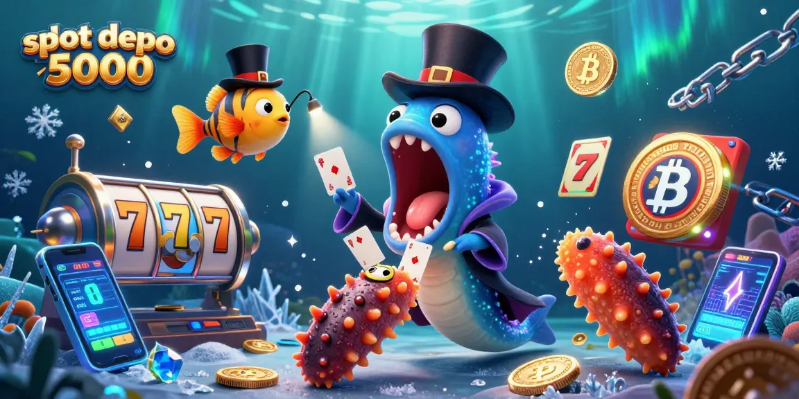 Engage with slot depo 5000 action showcasing a bioluminescent gulper eel performing magic tricks in a vibrant casino scene