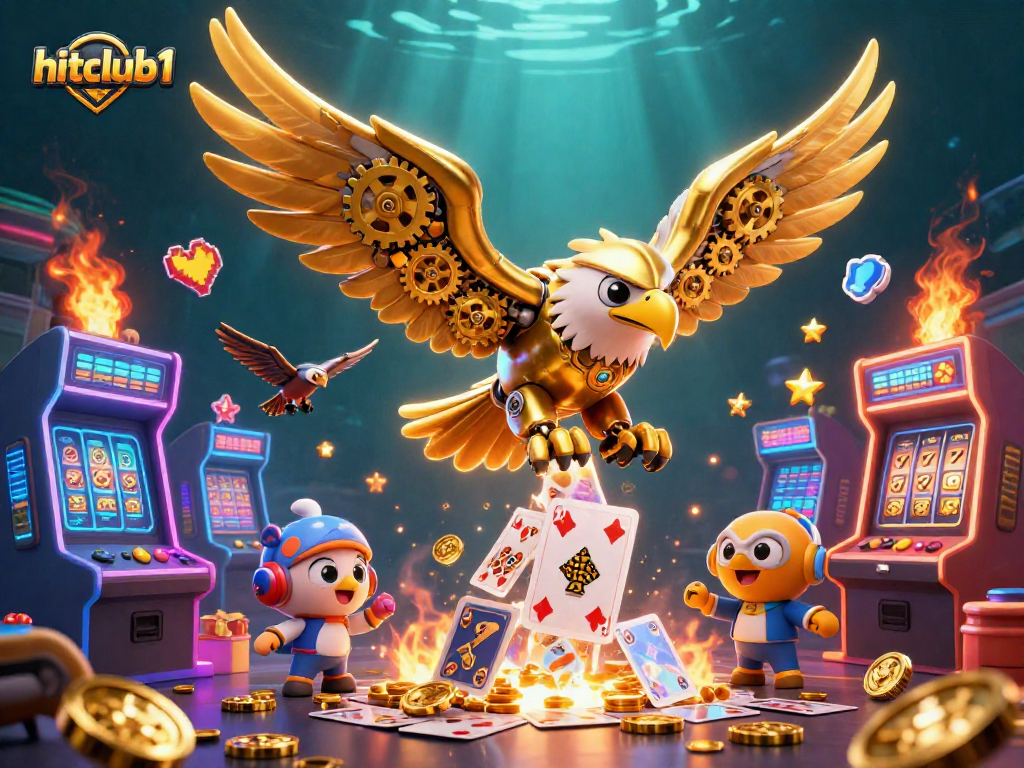 Engage in thrilling gameplay with hitclub1's vibrant 3D casino scene featuring dynamic holographic cards.