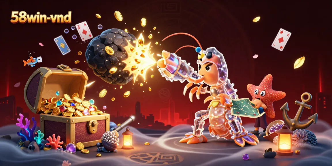 Experience the 58win-vnd universe with a galactic mantis shrimp conquering asteroids for gems and coins.