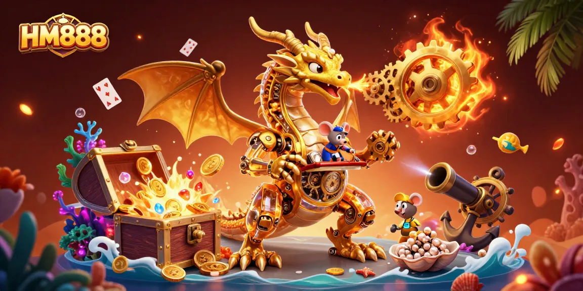 Experience thrilling gameplay with HM888, featuring a golden dragon amidst underwater treasures.