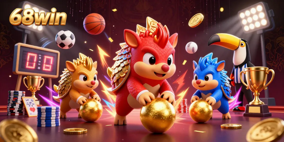 68win pangolins compete in a colorful casino scene, surrounded by dynamic gambling elements.