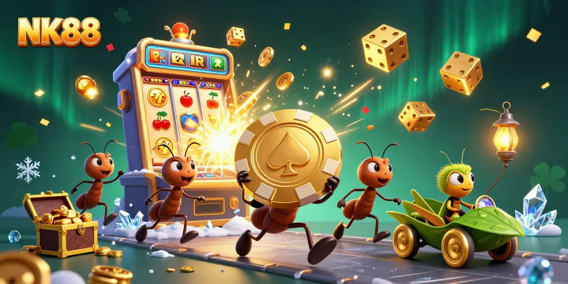 Engage in the adventure with NK88 as ants carry a giant poker chip through an exciting casino heist!