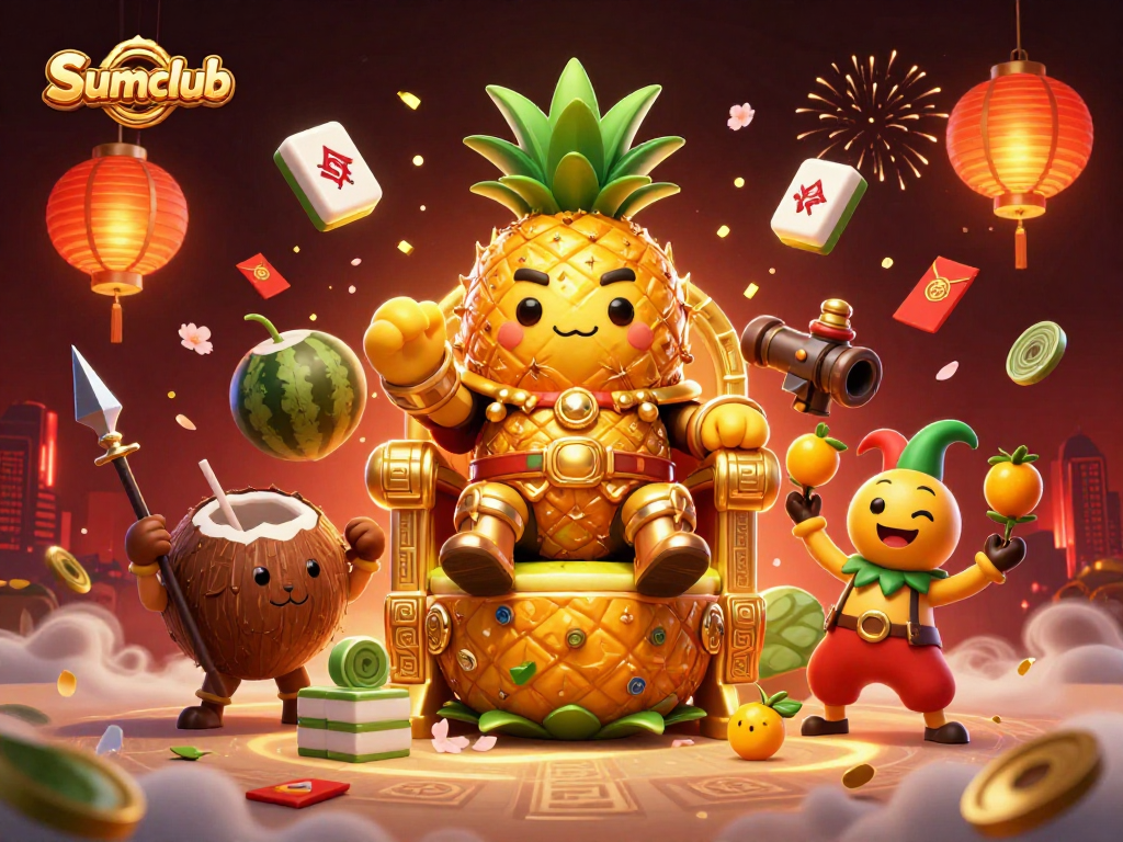 Experience the vibrant Sumclub casino world with golden pineapple king and exciting gaming elements.