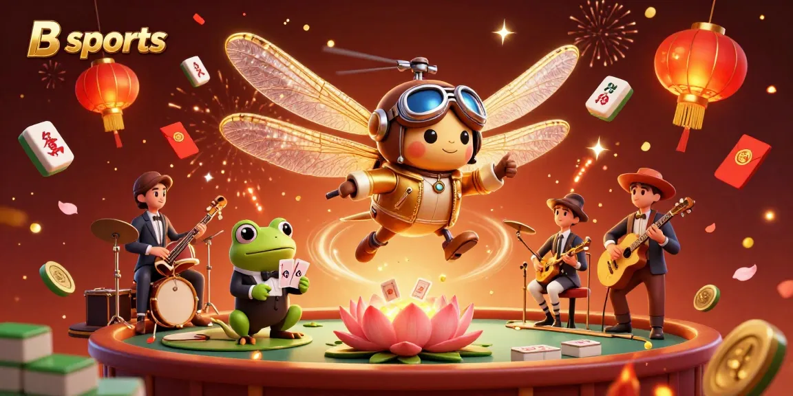 B sports showcases thrilling casino action with a dragonfly pilot and frog croupier amidst festive elements