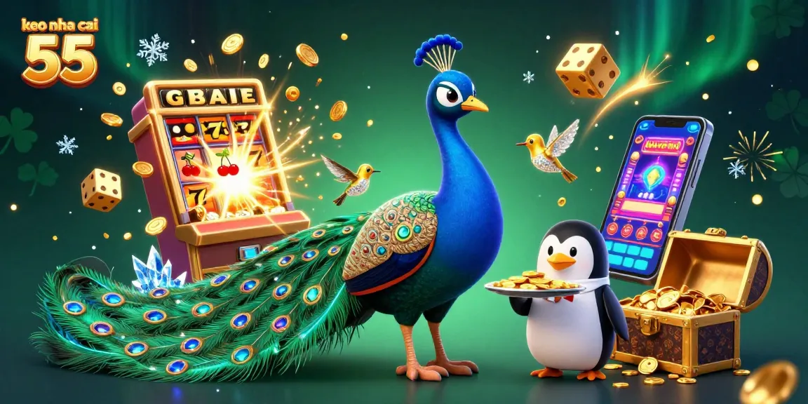 Engage with keo nha cai 55 in this lively casino-themed illustration filled with vibrant elements.