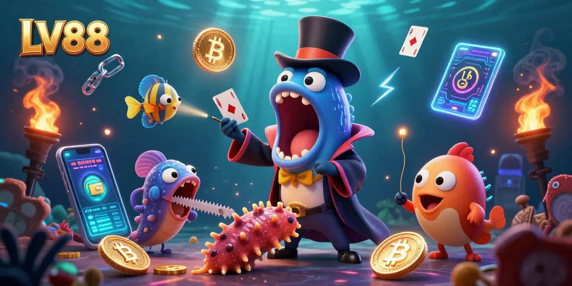 Experience LV88's magical casino adventures with vibrant underwater characters performing stunning tricks.