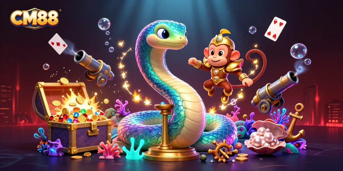 Engage in thrilling experiences at CM88 with vibrant casino gaming elements and colorful characters.