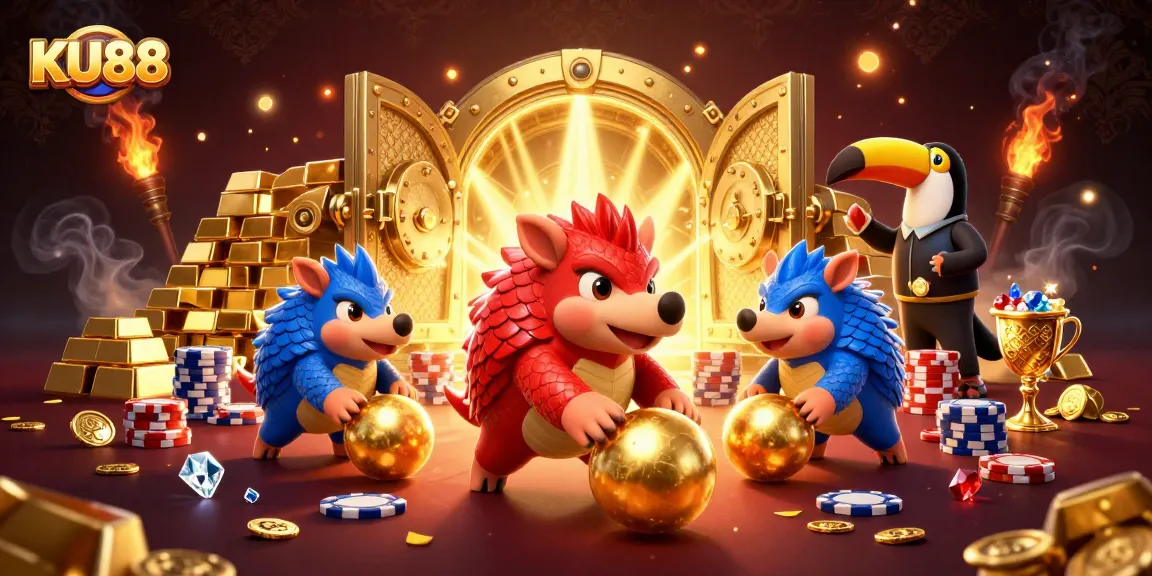 Experience excitement at KU88 with vibrant pangolins in a thrilling casino atmosphere.