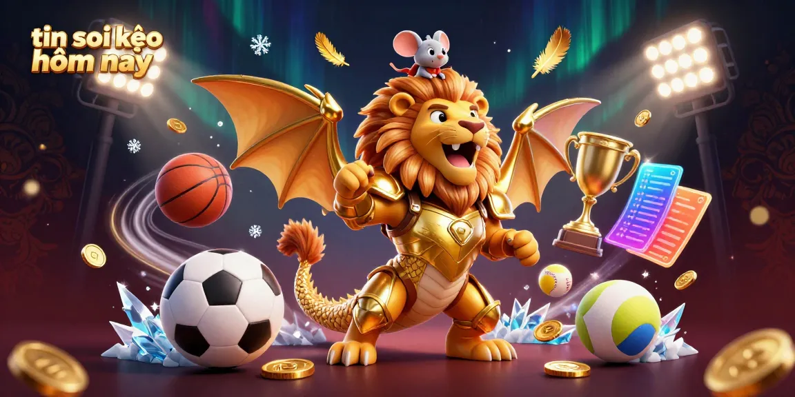 Win big with tin soi kèo hôm nay in an exhilarating 3D sports betting scene featuring a vibrant chimera and sports elements.