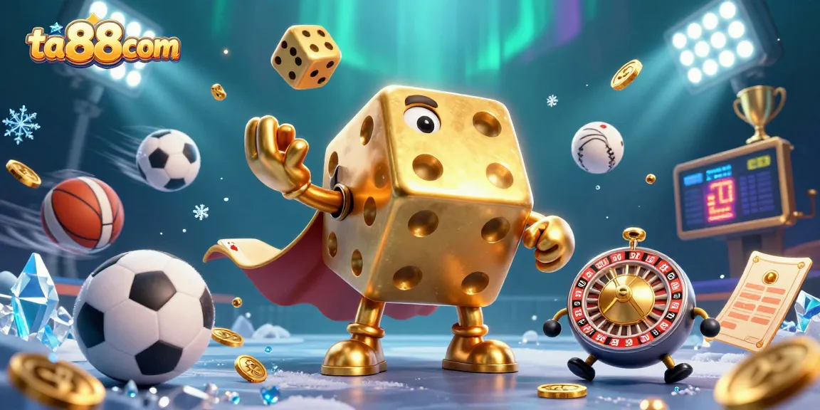 Experience the thrilling action of ta88com with dynamic golden dice, sports elements, and vibrant casino visuals.