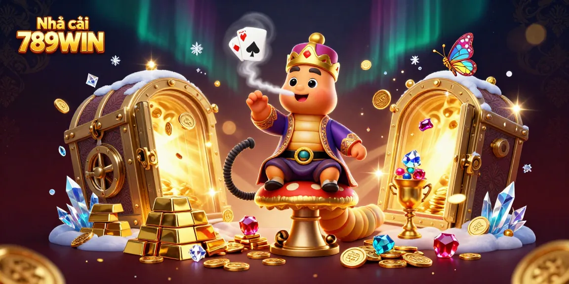 Experience the excitement at Nhà cái 789WIN, showcasing vibrant casino elements and characters in a rich 3D scene.