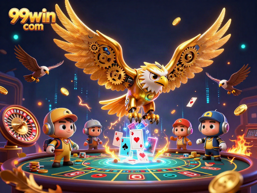 Experience thrilling casino action with the cybernetic eagle in 99win com's vibrant gaming scene.