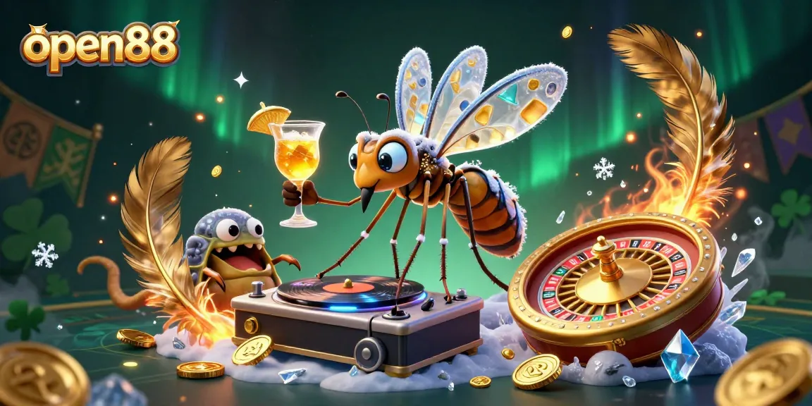 Play exciting games on open88's vibrant scene featuring a casino-themed digital landscape.
